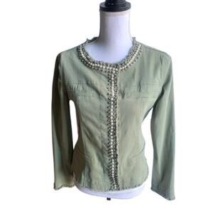 Arianna y2k pearl trimmed olive fringed jacket Size M
